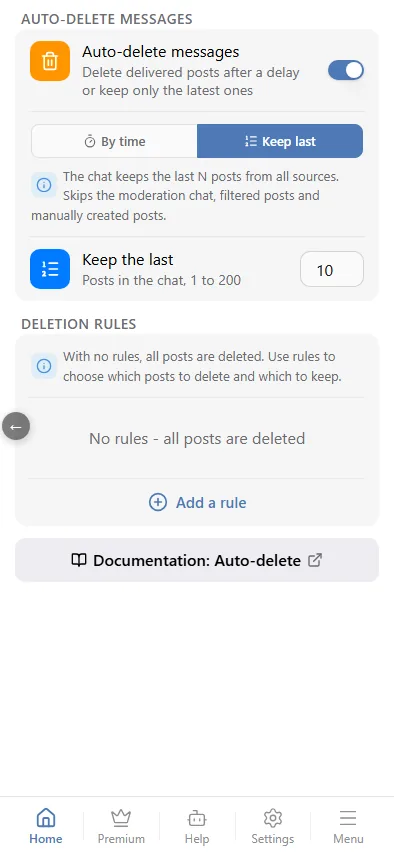"Keep last": the chat keeps the 10 latest posts