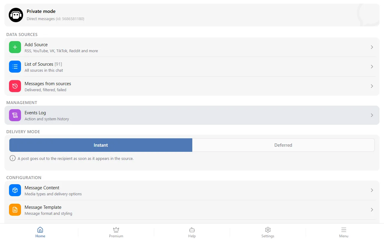 A chat's settings in the browser.