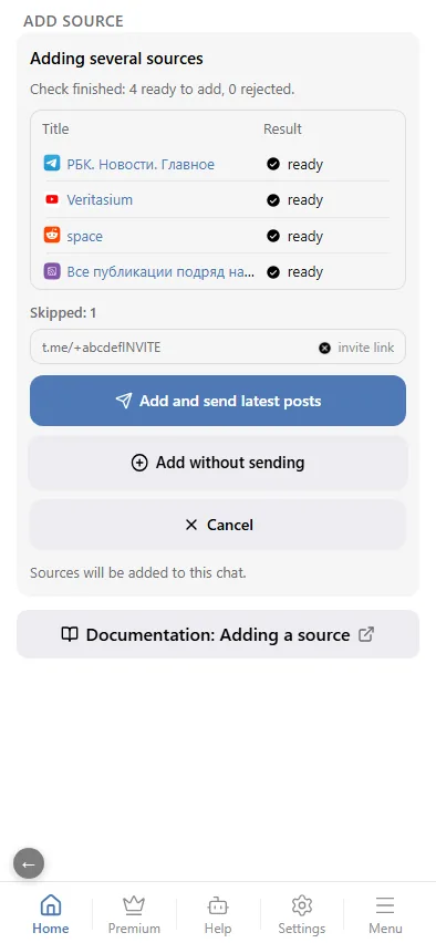 Check result and the two add buttons