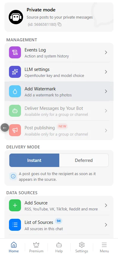 Chat level: the chat and its sources