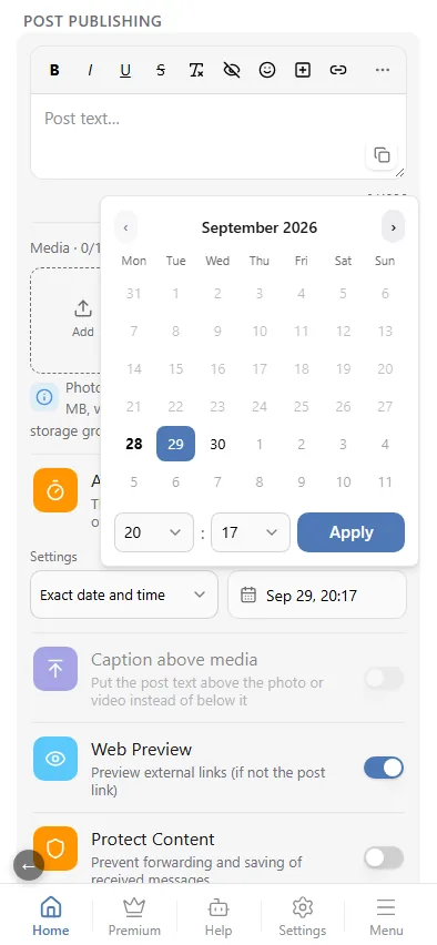 "Exact date and time": a calendar and a clock in the popover