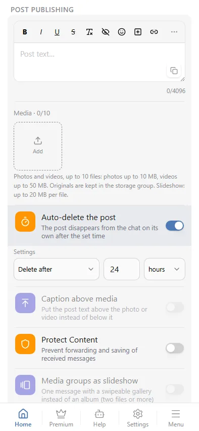"Delete after": an interval in minutes, hours or days