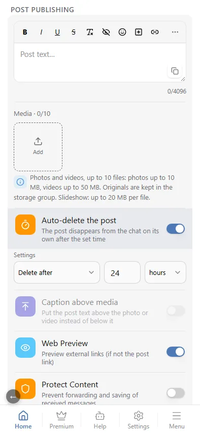 "Delete after": an interval in minutes, hours or days