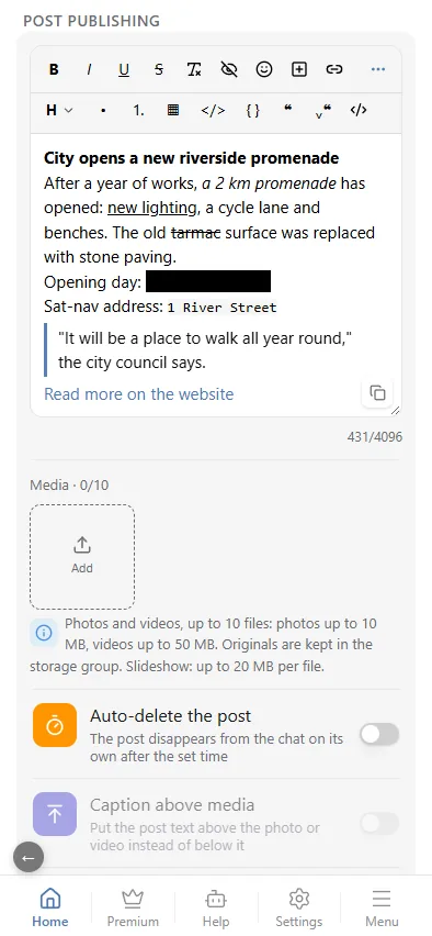 Formatted text