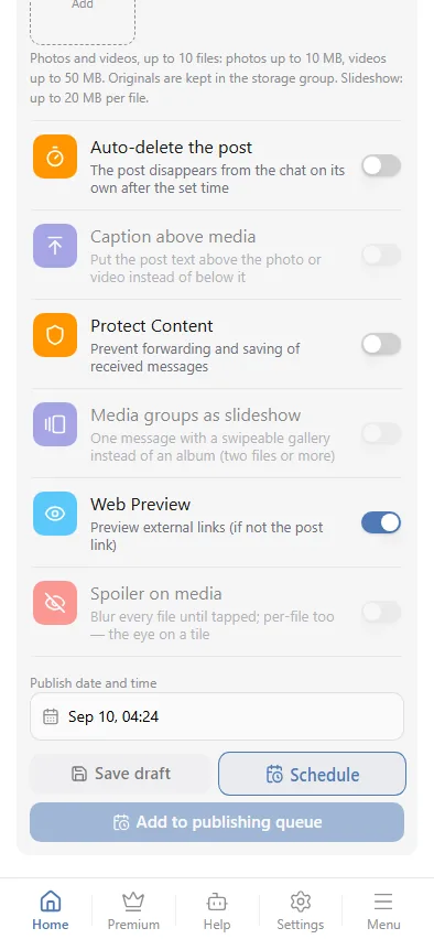"Schedule": the date field and the renamed button