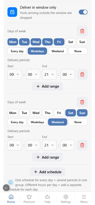 A second schedule for the weekend
