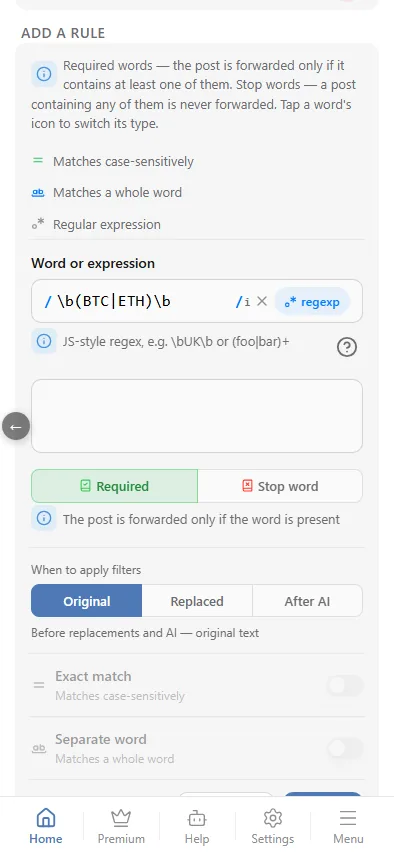 Regular expression: the pattern between slashes, the i flag after it