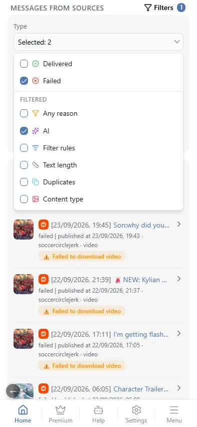 Type: failed posts and posts an AI prompt rejected