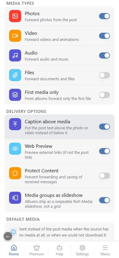 Media types and delivery options