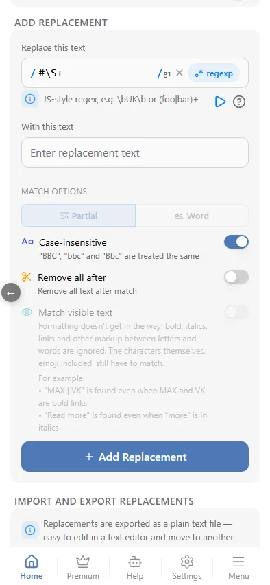 Regular expression: the pattern between slashes, the flags after it
