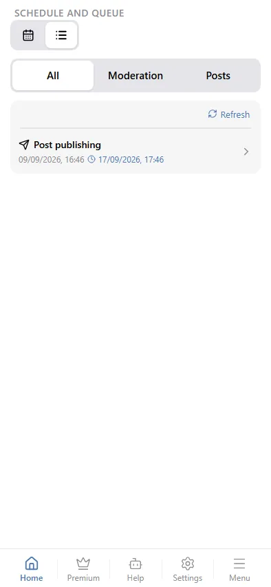 The list with a type filter