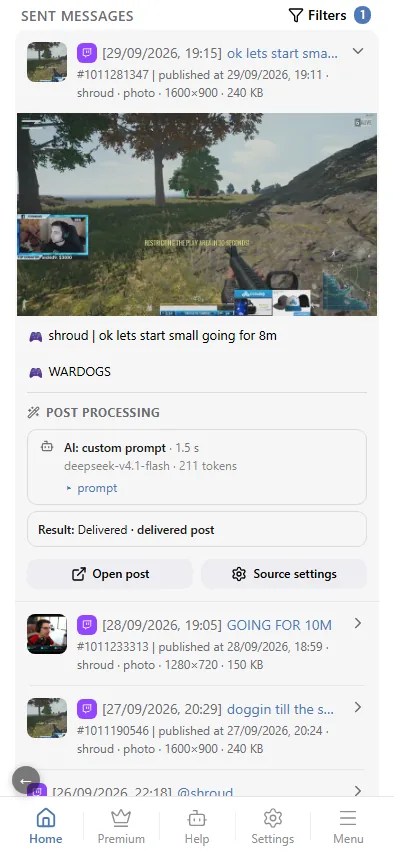 An opened post: the delivered media and its processing