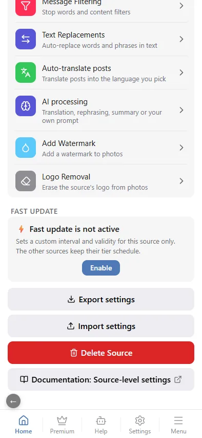 Exporting and importing settings