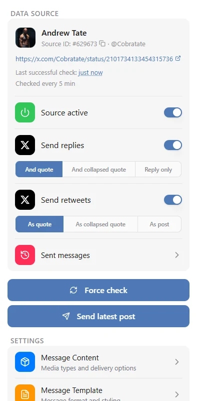 An X source: replies and reposts with their style