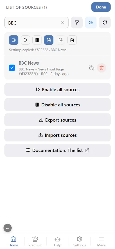 Copying settings