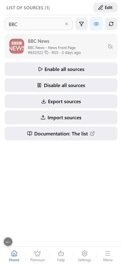 Exporting and importing sources