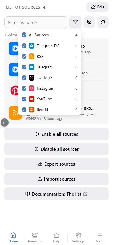 The type filter: which platforms to show