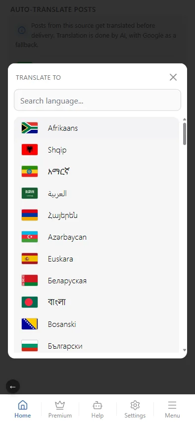 Picking the language